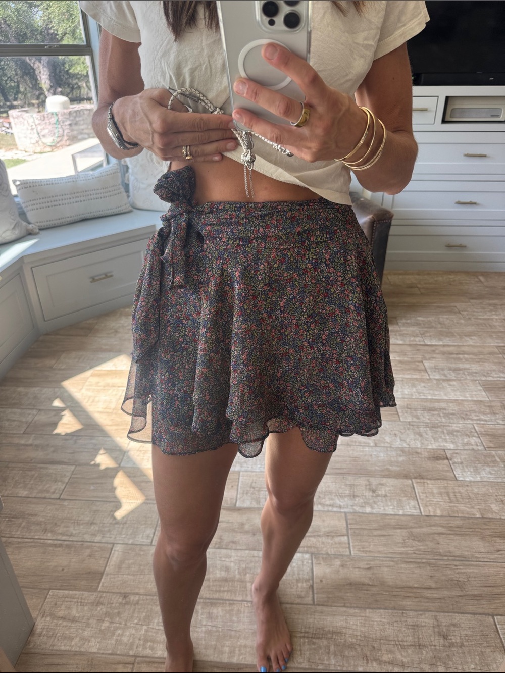 fab'rik Black Micro Floral Tie-Waist Mini Skirt